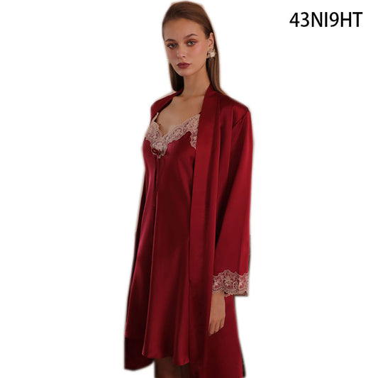 43NI9HT Women Robe Lace Sleepwear Pajama Set